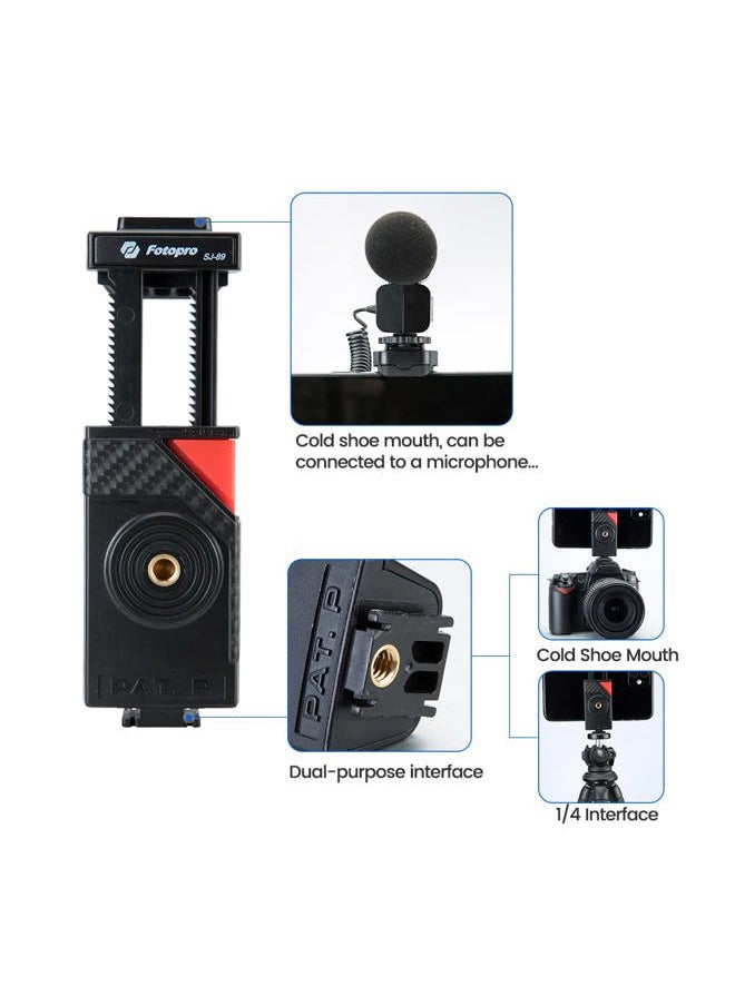 Fotopro Phone Tripod Mount Cold Shoe Universal Cell Phone Adjustable Mount Adapter for Monopod Selfie Stick Desktop Tripod Video Vlogging Photograph  - Image 3