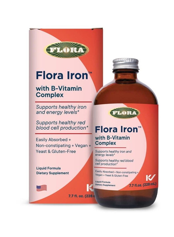 Flora Iron with B-Vitamin Complex - Helps Maintain Healthy Iron Levels - Non-Constipating, Highly Absorbable - Vitamin-B & Liquid Iron - Vegan Supplement - Yeast & Gluten Free, 7.7-oz. Glass Bottle - Image 1