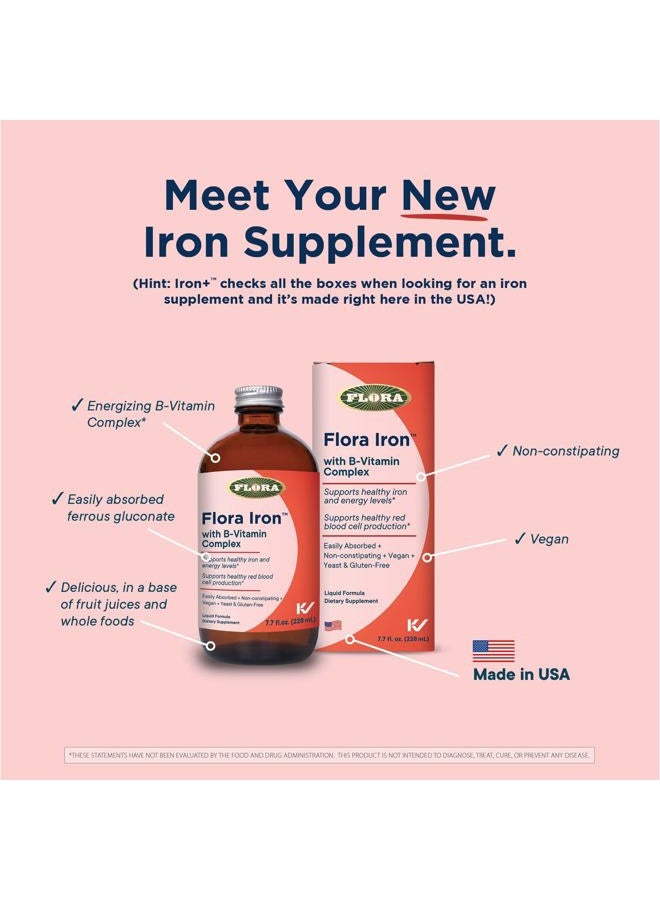 Flora Iron with B-Vitamin Complex - Helps Maintain Healthy Iron Levels - Non-Constipating, Highly Absorbable - Vitamin-B & Liquid Iron - Vegan Supplement - Yeast & Gluten Free, 7.7-oz. Glass Bottle - Image 3