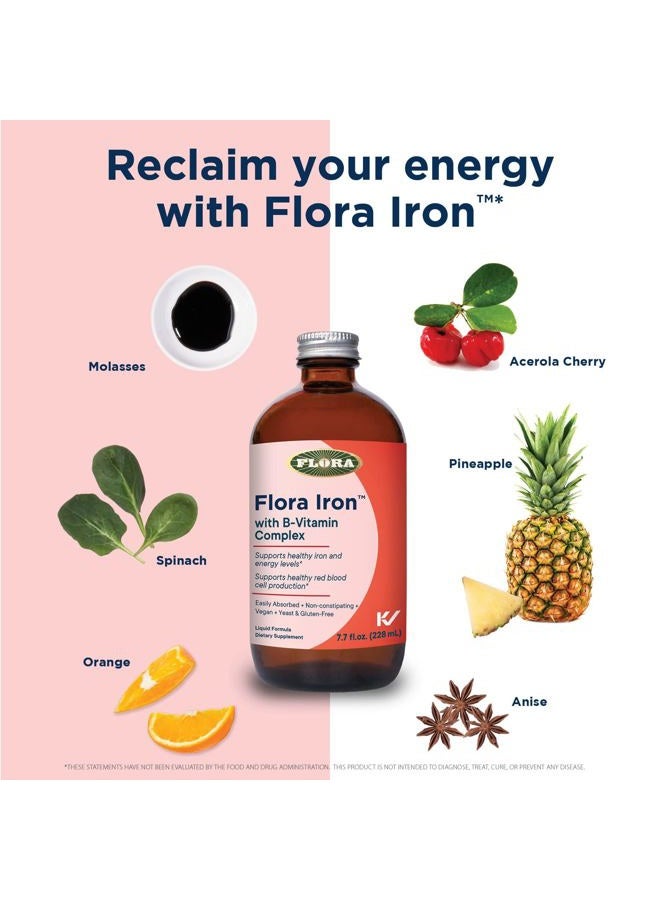 Flora Iron with B-Vitamin Complex - Helps Maintain Healthy Iron Levels - Non-Constipating, Highly Absorbable - Vitamin-B & Liquid Iron - Vegan Supplement - Yeast & Gluten Free, 7.7-oz. Glass Bottle - Image 4