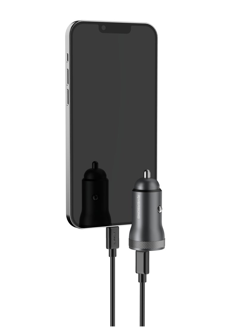 RIVERSONG RIVERSONG Dual Port PD20W And Qc3.0 Car Charger, CC20, Gun Silver  - Image 2
