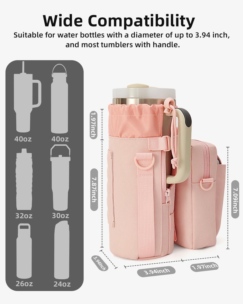 Nefeeko Magnetic Water Bottle Bag, Bottle holder for Gym â€“ Detachable 2-in-1 Design | Fits 40OZ Bottles | Durable Oxford Fabric | Ideal for Fitness/Golf/Tennis/Hiking (Pink) - Image 4