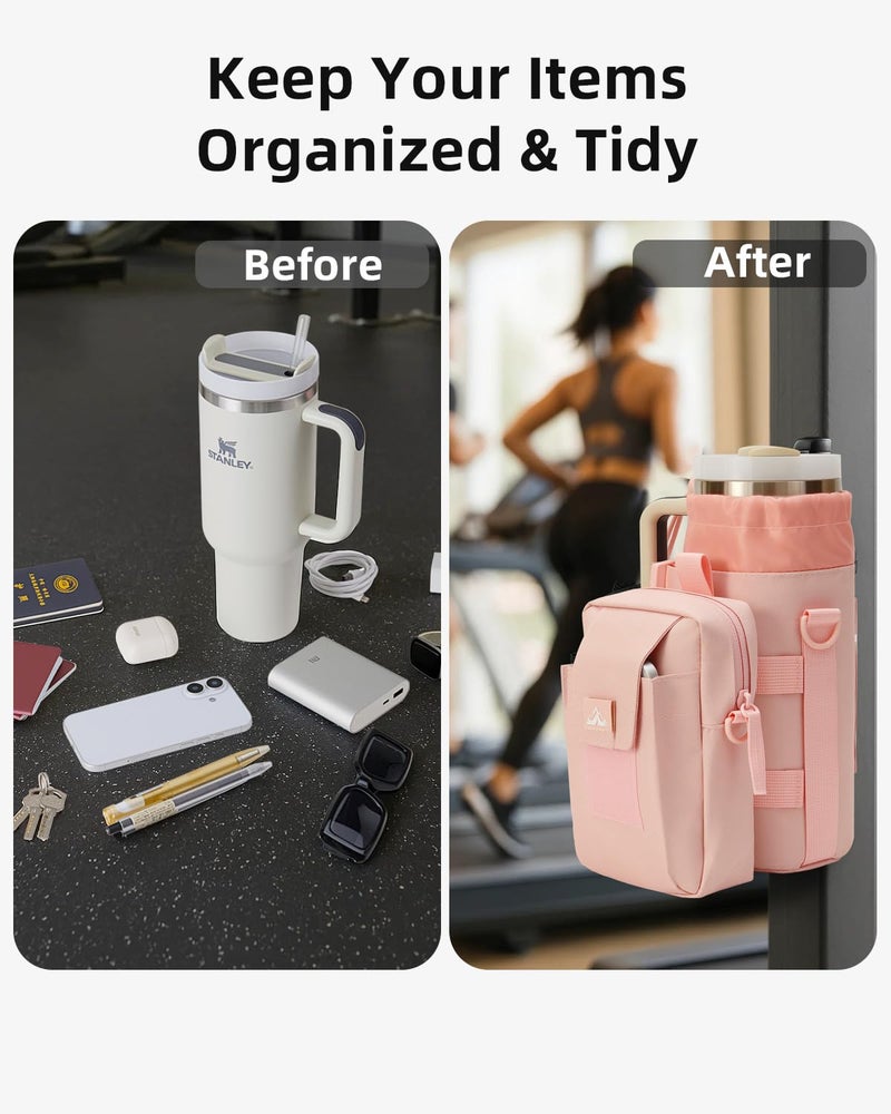 Nefeeko Magnetic Water Bottle Bag, Bottle holder for Gym â€“ Detachable 2-in-1 Design | Fits 40OZ Bottles | Durable Oxford Fabric | Ideal for Fitness/Golf/Tennis/Hiking (Pink) - Image 3