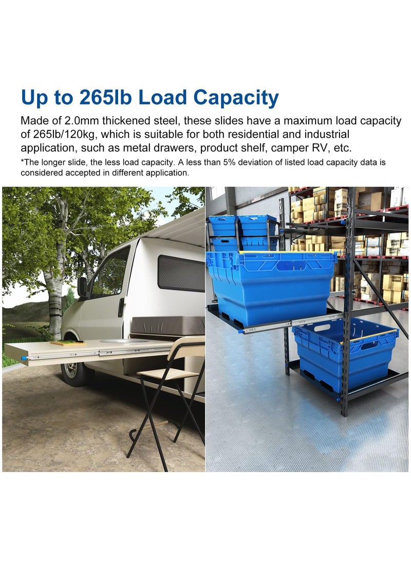 سيوسي زوج واحد من مجاري الأدراج شديدة التحمل مع قفل 350 مم، منزلق درج قفل صناعي قوي، تمديد كامل، رسم عداء جانبي، حامل كروي كامل التمديد للجرف، أقصى حمولة 120 كجم - Image 4