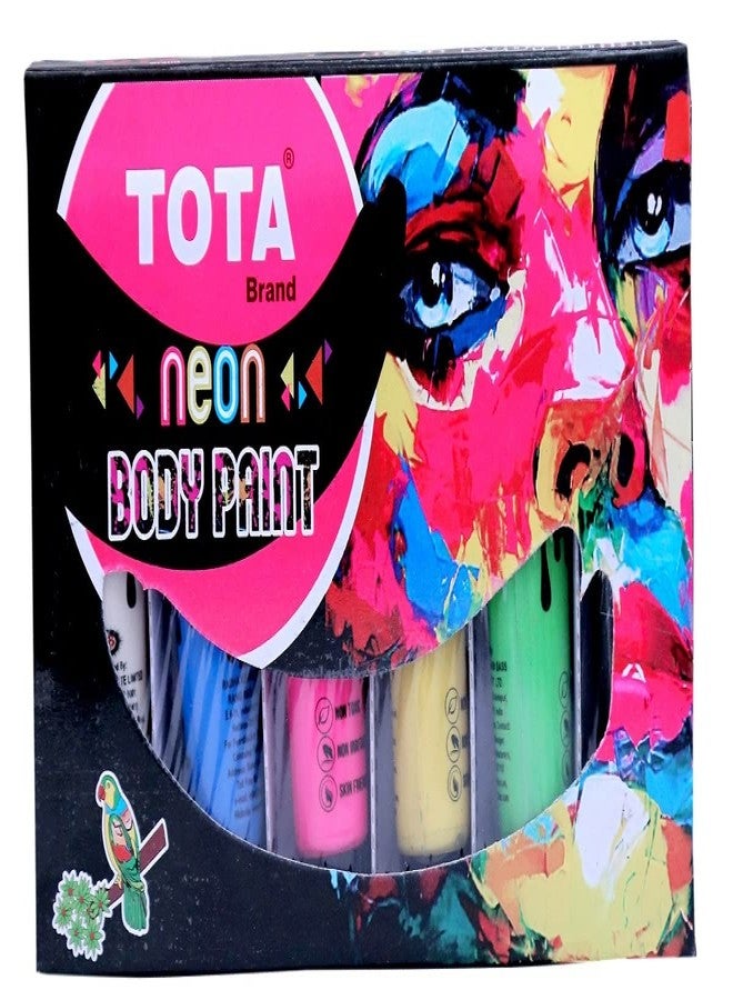توتا مجموعة طلاء الوجه والجسم غير السامة من توتا، 6 قطع بألوان الأبيض والأصفر والبرتقالي والأخضر والأزرق والوردي. أنابيب مضيئة بالأشعة فوق البنفسجية بألوان نيون - Image 3