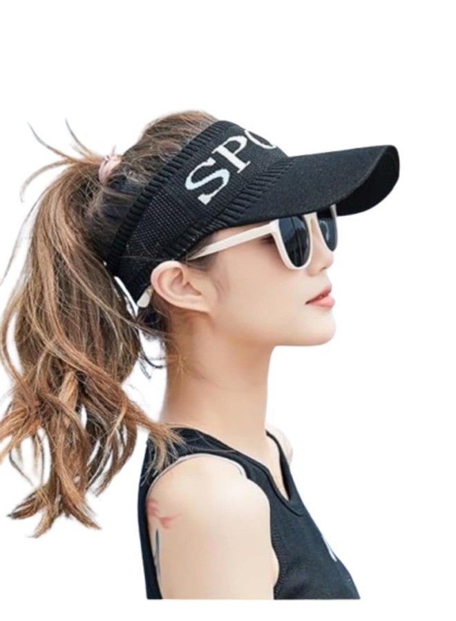 Zonkar Unisex Cotton Adjustable Sports Sun Visor Cap (Black) - Image 1