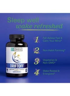 Zhou Zhou Drift Off Premium Sleep Aid with Valerian Root, Melatonin, GABA | Sleep Well, Wake Refreshed | 30 Servings, 60 Veggie Caps  - Image 2