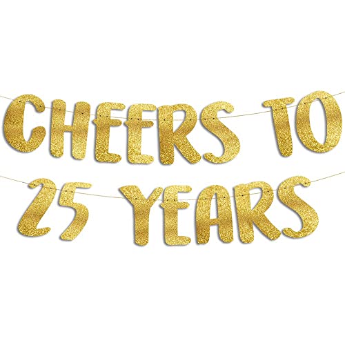 Festiko® Cheers to 25 Years Gold Glitter Banner - 25th Anniversary and Birthday Party Decorations - Image 1
