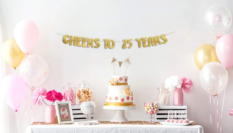 Festiko® Cheers to 25 Years Gold Glitter Banner - 25th Anniversary and Birthday Party Decorations - Image 2