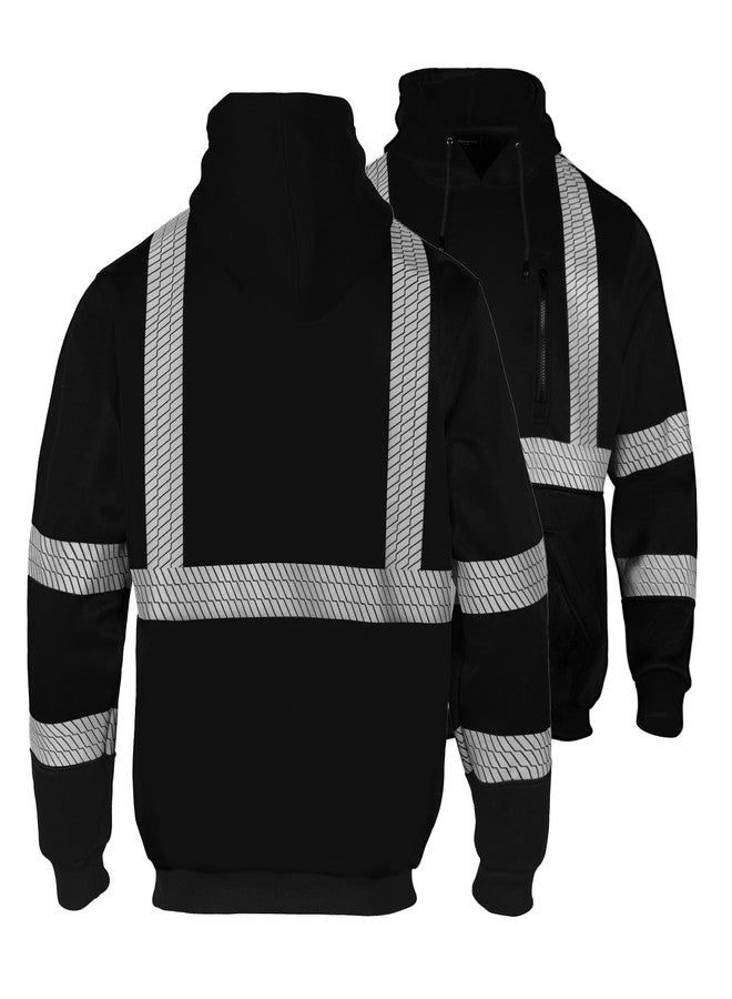 FONIRRA Hi Vis Hoodie for Men Reflective ANSI Class 3 Safety Sweatshirts High Visibility Construction Work Winter Pullover Black - Image 2