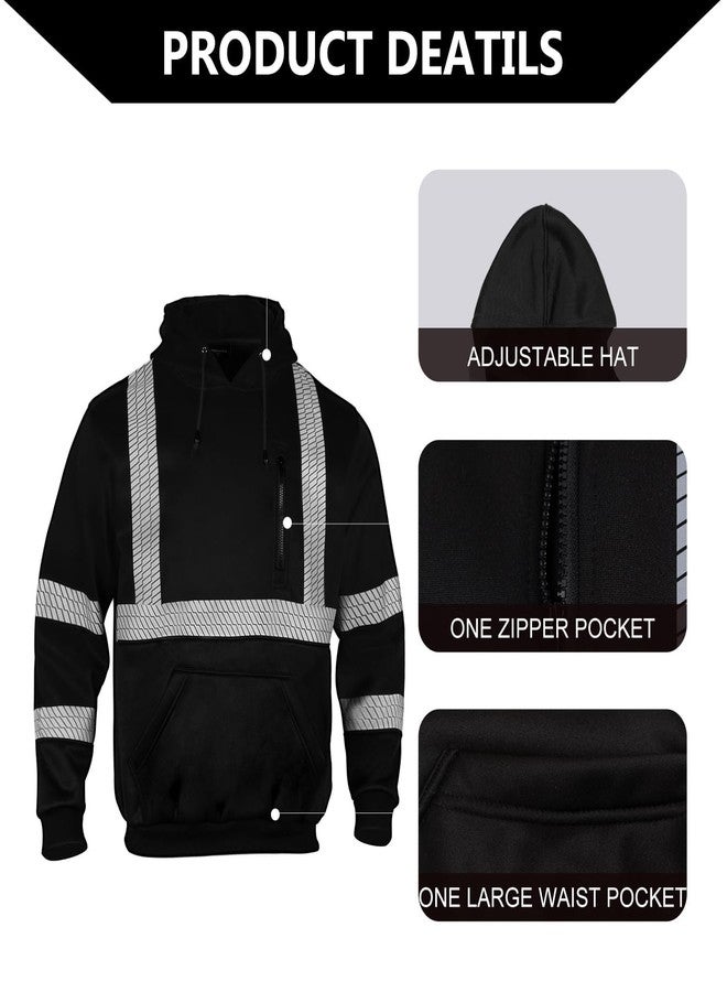 FONIRRA Hi Vis Hoodie for Men Reflective ANSI Class 3 Safety Sweatshirts High Visibility Construction Work Winter Pullover Black - Image 3