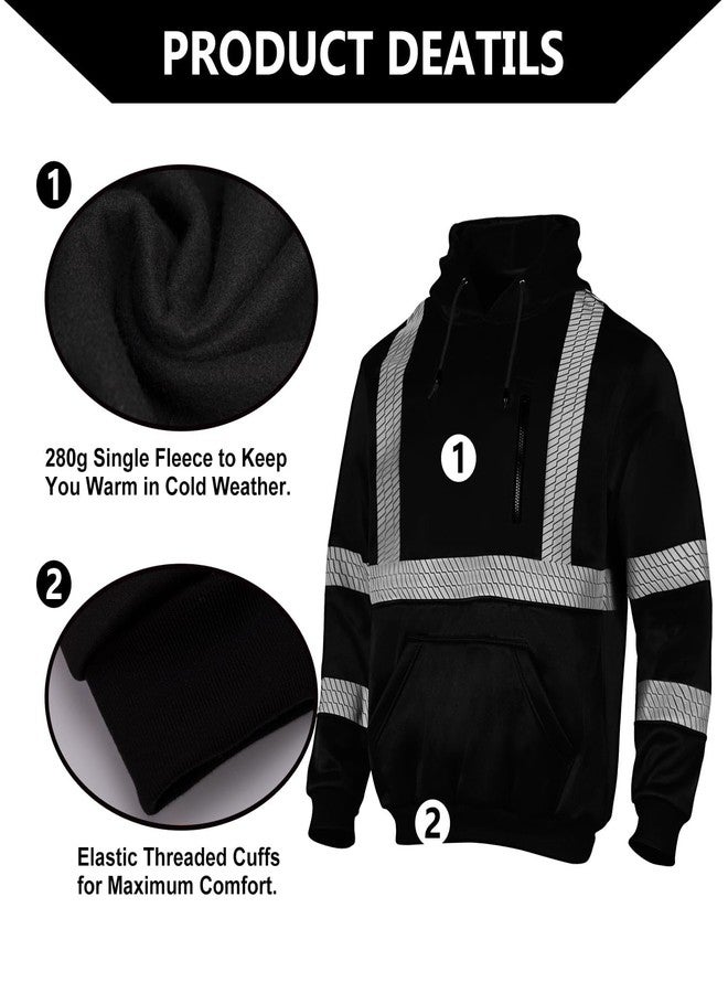 FONIRRA Hi Vis Hoodie for Men Reflective ANSI Class 3 Safety Sweatshirts High Visibility Construction Work Winter Pullover Black - Image 5