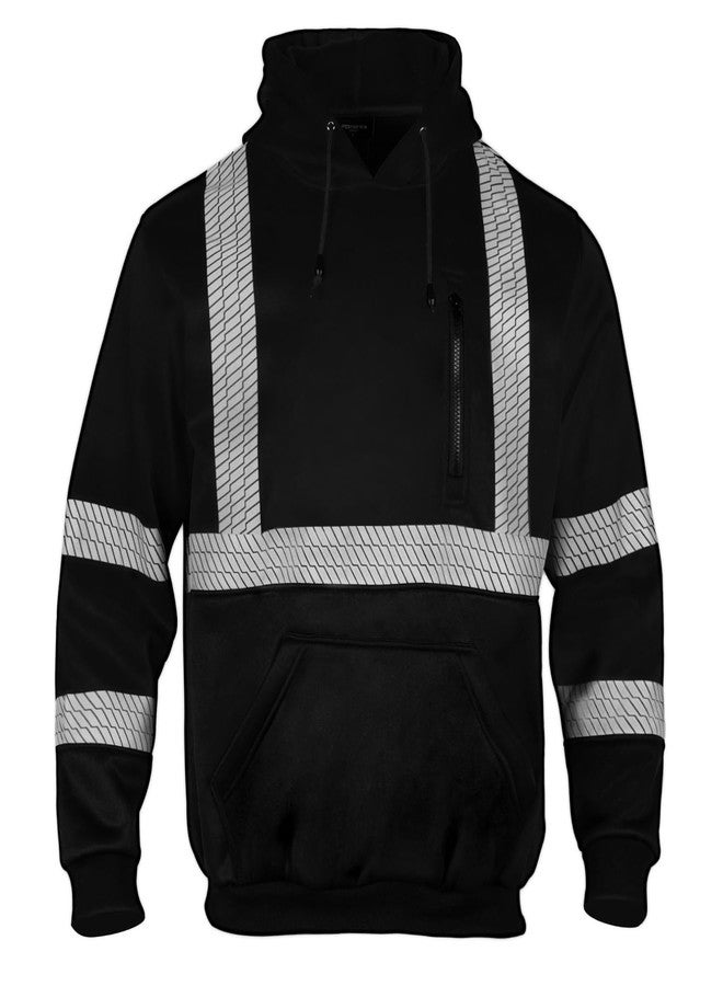 FONIRRA Hi Vis Hoodie for Men Reflective ANSI Class 3 Safety Sweatshirts High Visibility Construction Work Winter Pullover Black - Image 1
