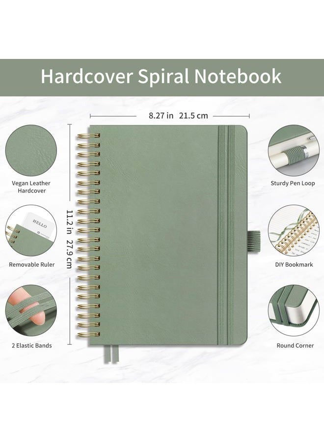 EMSHOI Spiral Notebook College Ruled, 300 Numbered Pages, A4 Large Hardcover Leather, 100 GSM Thick Lined Journal for Women Men Work Writing Journaling Note Taking, 8.27" x 11.2", Light Green - Image 2