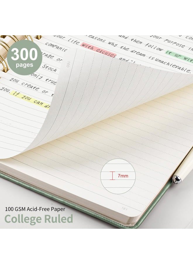 EMSHOI Spiral Notebook College Ruled, 300 Numbered Pages, A4 Large Hardcover Leather, 100 GSM Thick Lined Journal for Women Men Work Writing Journaling Note Taking, 8.27" x 11.2", Light Green - Image 3