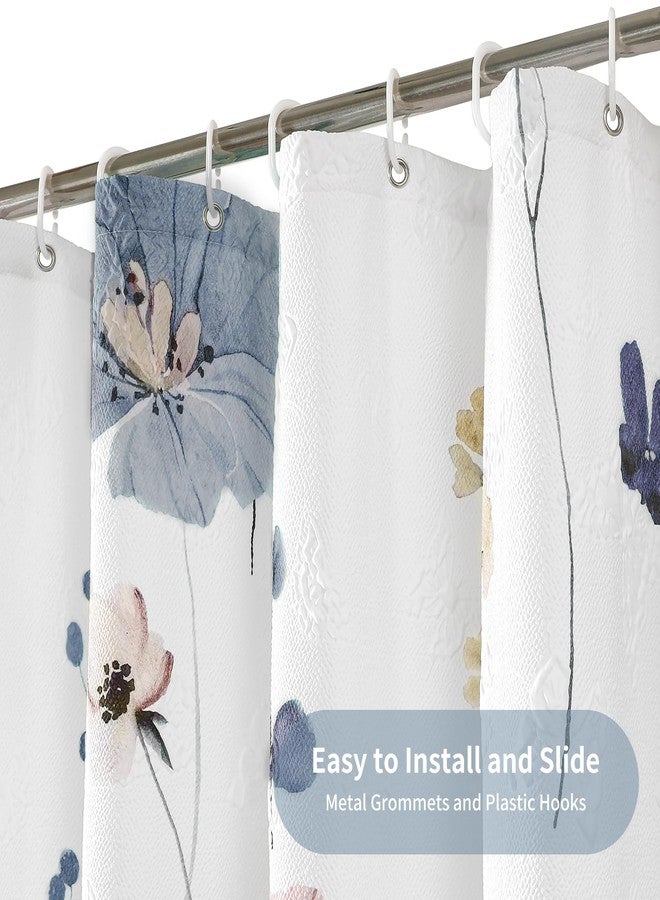 QiyI Watercolor Floral Shower Curtain, 3D Embossed Butterflies Grey Beige Flower Bathroom Curtains, Minimalist White Cloth Bath Curtain, Waterproof Fabric Textured Shower Curtain Set with Hooks, 72x72 - Image 5