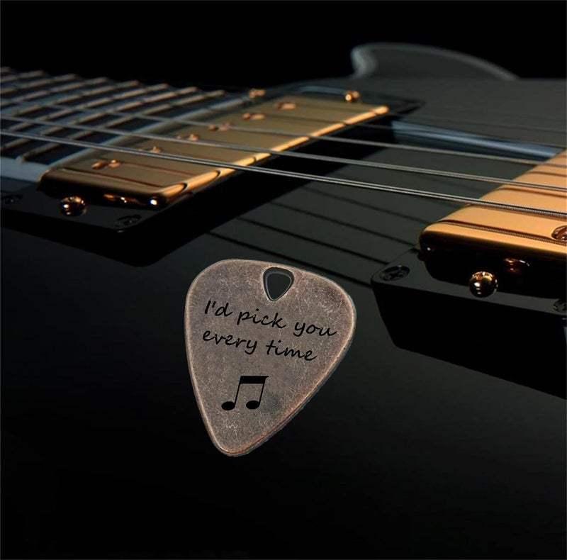 JUPPE Personalized Bronze Engraved Guitar Picks Music Gifts For Guitarist I'd Pick You Every Time Birthday Gifts For Boyfriend Husband Father (Bronze I'd Pick You Every Time) - Image 3