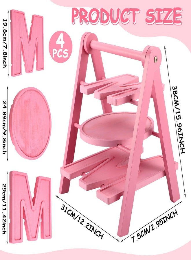 Novabright Mother's Day Serving Tray and Platters, 3 Tier Foldable Wooden Cupcake Stand, 7.8''/9.8''/11.4'' Pink Heart Mom Letter Charcuterie Board Serving Plate for Food Display, Party Decor Mom Gift - Image 2