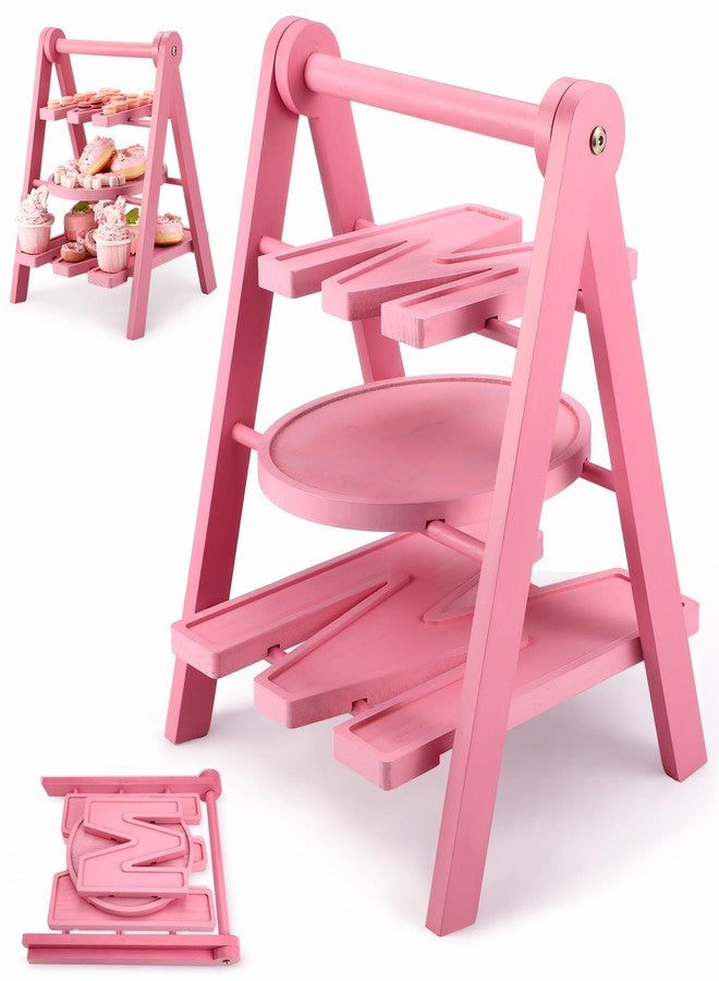 Novabright Mother's Day Serving Tray and Platters, 3 Tier Foldable Wooden Cupcake Stand, 7.8''/9.8''/11.4'' Pink Heart Mom Letter Charcuterie Board Serving Plate for Food Display, Party Decor Mom Gift - Image 1