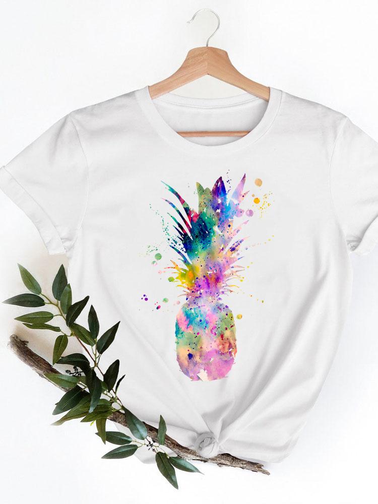 Yamagulia creative personality pattern round neck printed white T-shirt short sleeve women's wish/ - Image 1