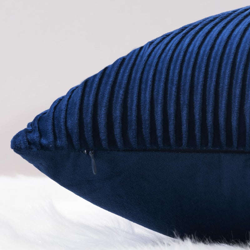 YCOLL Navy Blue Pillow Covers 20x20 Set of 2 Velvet Striped Pattern - Soft Throw Pillows for Home Decor  Luxury Decorative Pillow Covers for Couch  Bed Living Room - Image 2