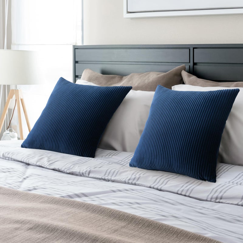 YCOLL Navy Blue Pillow Covers 20x20 Set of 2 Velvet Striped Pattern - Soft Throw Pillows for Home Decor  Luxury Decorative Pillow Covers for Couch  Bed Living Room - Image 5