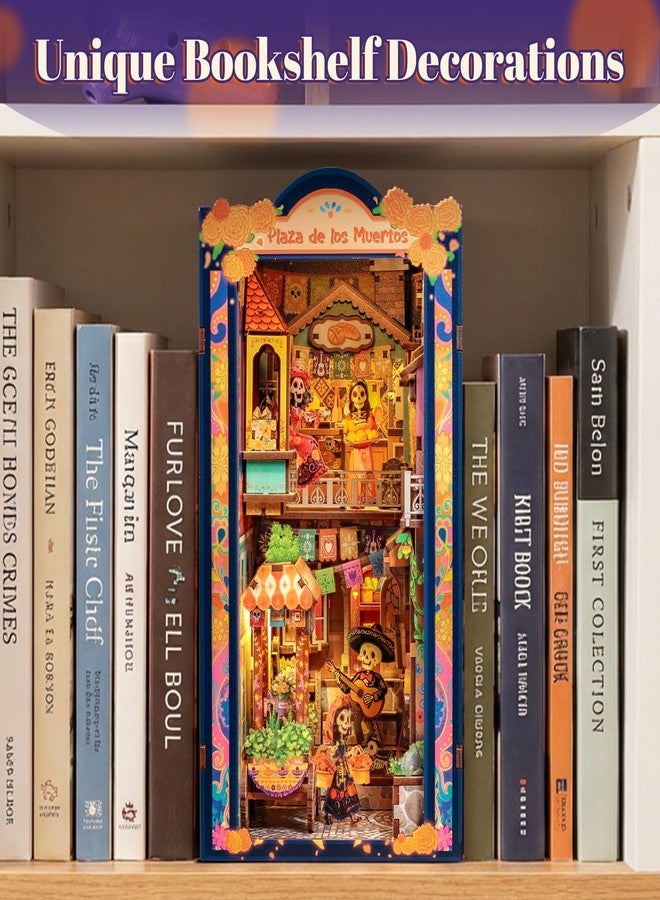 Fsolis Book Nook Kit Día De Muertos - 3D Wooden Puzzles for Adults DIY Miniature House Bookshelf Decor Decorative Bookends Gifts for Women Book Lovers (Plaza de Los Muertos) - Image 2