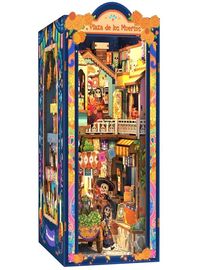 Fsolis Book Nook Kit Día De Muertos - 3D Wooden Puzzles for Adults DIY Miniature House Bookshelf Decor Decorative Bookends Gifts for Women Book Lovers (Plaza de Los Muertos) - Image 1
