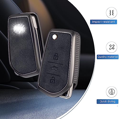 YO&YOYE Compatible with Toyota Key Fob Cover with Keychain Leather Key Case Protector for Fortuner Tundra Camry RAV4 Highlander Corolla Smart Key (Model3, Black) - Image 3