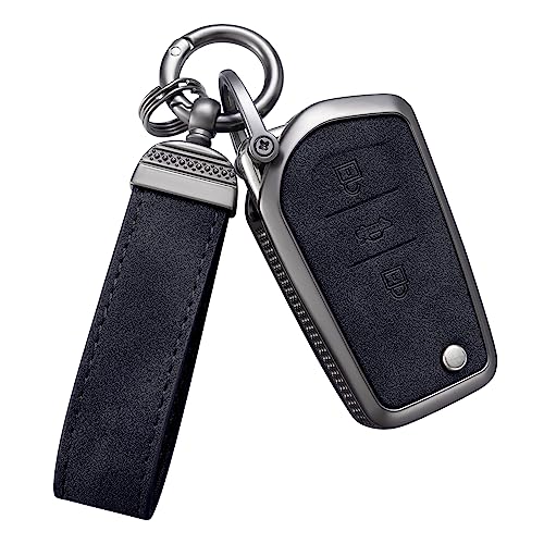 YO&YOYE Compatible with Toyota Key Fob Cover with Keychain Leather Key Case Protector for Fortuner Tundra Camry RAV4 Highlander Corolla Smart Key (Model3, Black) - Image 1
