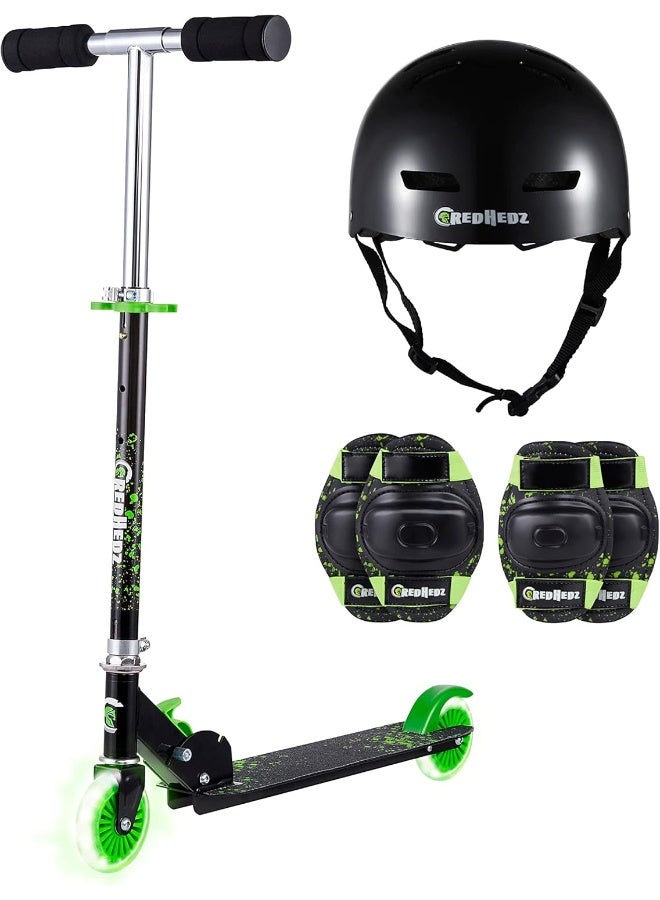 VOYAGER 2 Wheel Kick Scooter with Matching ABS Helmet, Protective Gear with Light up Wheels for Boys and Girls, Sturdy Deck and Wheels, Rear Brake, Great Gift - Image 1