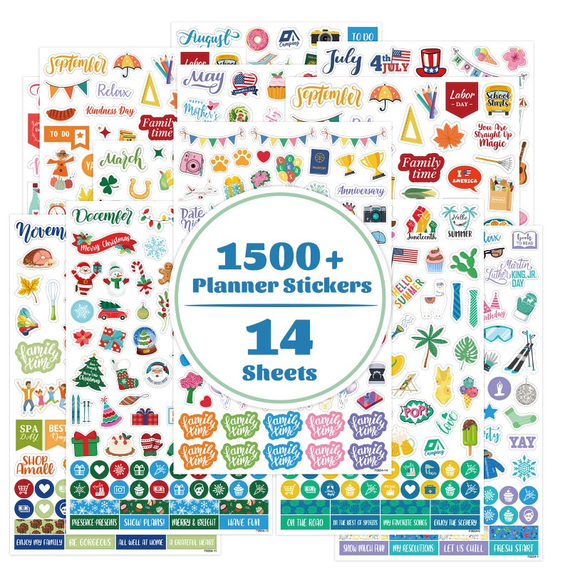 Shoparr Planner Stickers - 12 Festival Theme Monthly Planner Stickers, Accessories 14 Sheet 1500+ Colourful Stickerï¼ŒHoliday Seasonal Sticker, for Calendar Journaling, Gifts - Image 1