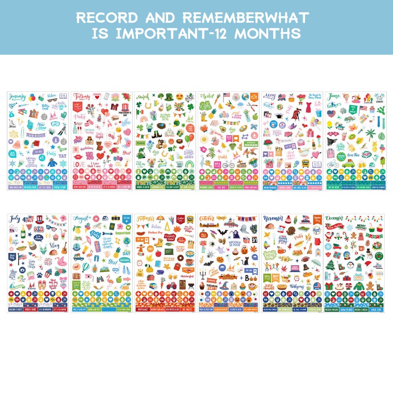 Shoparr Planner Stickers - 12 Festival Theme Monthly Planner Stickers, Accessories 14 Sheet 1500+ Colourful Stickerï¼ŒHoliday Seasonal Sticker, for Calendar Journaling, Gifts - Image 2