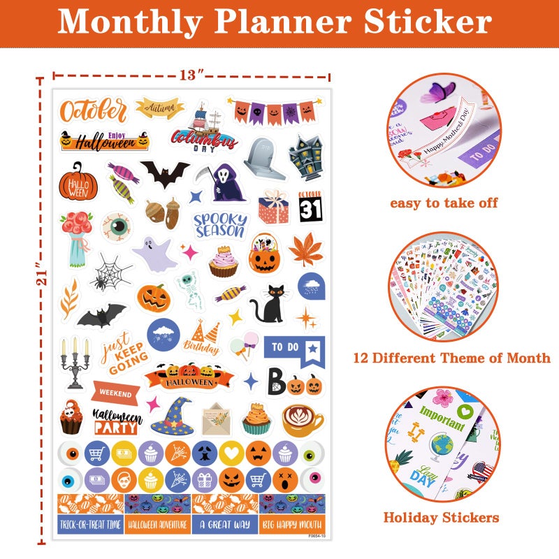 Shoparr Planner Stickers - 12 Festival Theme Monthly Planner Stickers, Accessories 14 Sheet 1500+ Colourful Stickerï¼ŒHoliday Seasonal Sticker, for Calendar Journaling, Gifts - Image 4