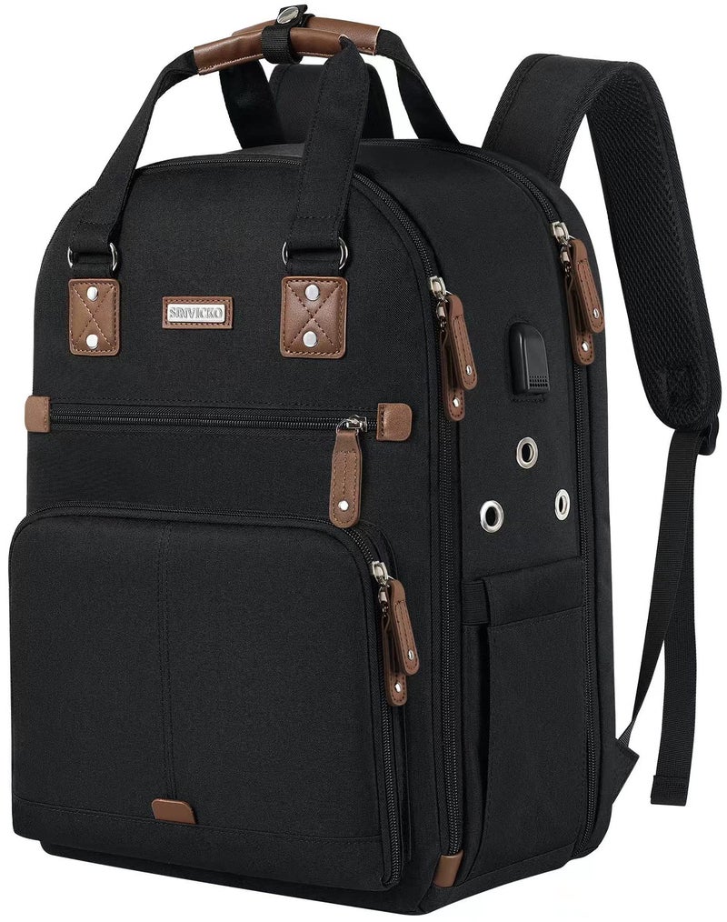 SINVICKO Crochet Bag Backpack,Knitting Bag Backpack and Totes Organizer with USB Charging Port, Large Yarn Storage Tote Bag Yarn Holder Case for Knitting Needles, Crochet Hooks,fits 15.6 inch Laptop,Black - Image 1