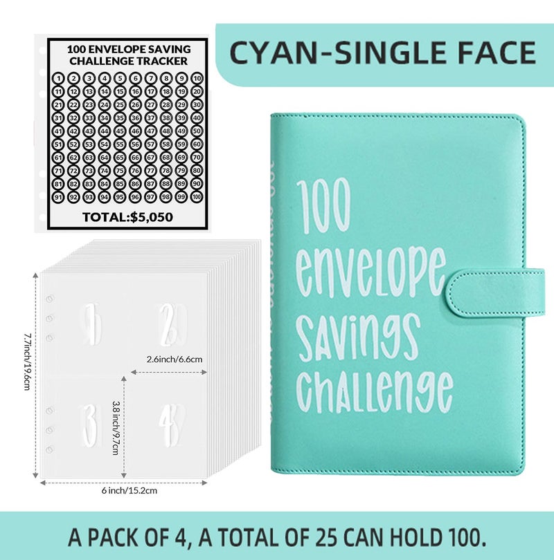 AASLOB 100 Envelopes Money Saving Challenge, 100 Envelope Challenge Binder, Easy and Fun Way to Save $5,050, Savings Challenges Budget Book Binder with Cash Envelopes for Office,Home,School (Green) - Image 2