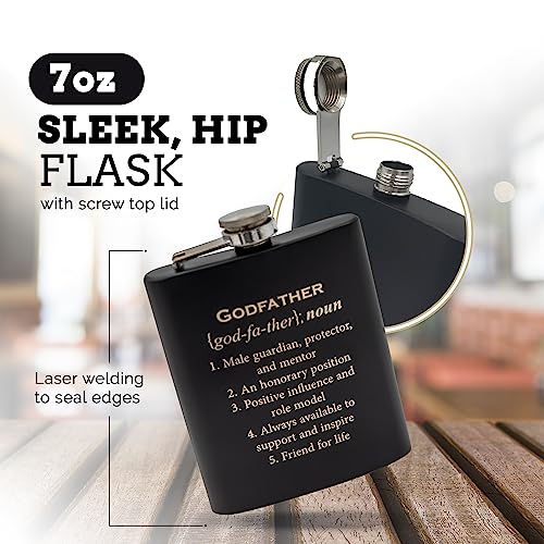 Pretty Inappropriate Engraved Stainless Steel Hip Flask, Unique Will You Be My Godfather Proposal Gift and Baptism Keepsake from Godchild (Definition) - Image 2