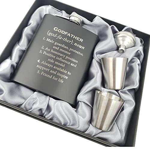 Pretty Inappropriate Engraved Stainless Steel Hip Flask, Unique Will You Be My Godfather Proposal Gift and Baptism Keepsake from Godchild (Definition) - Image 1