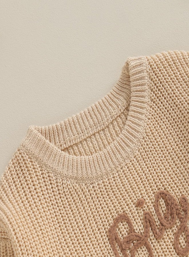 Gureui 3T Toddler Baby Boy Fall Winter Big Little Brother Matching Sweater Long Sleeve Embroidery Knit 2T Infant Clothes 2-3 Years A Khaki - Image 5