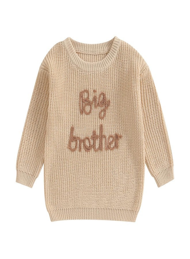 Gureui 3T Toddler Baby Boy Fall Winter Big Little Brother Matching Sweater Long Sleeve Embroidery Knit 2T Infant Clothes 2-3 Years A Khaki - Image 1