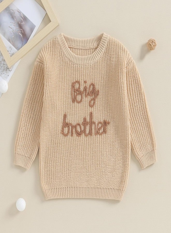 Gureui 3T Toddler Baby Boy Fall Winter Big Little Brother Matching Sweater Long Sleeve Embroidery Knit 2T Infant Clothes 2-3 Years A Khaki - Image 2