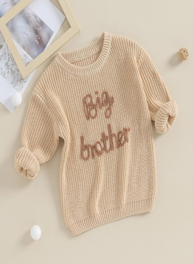 Gureui 3T Toddler Baby Boy Fall Winter Big Little Brother Matching Sweater Long Sleeve Embroidery Knit 2T Infant Clothes 2-3 Years A Khaki - Image 3