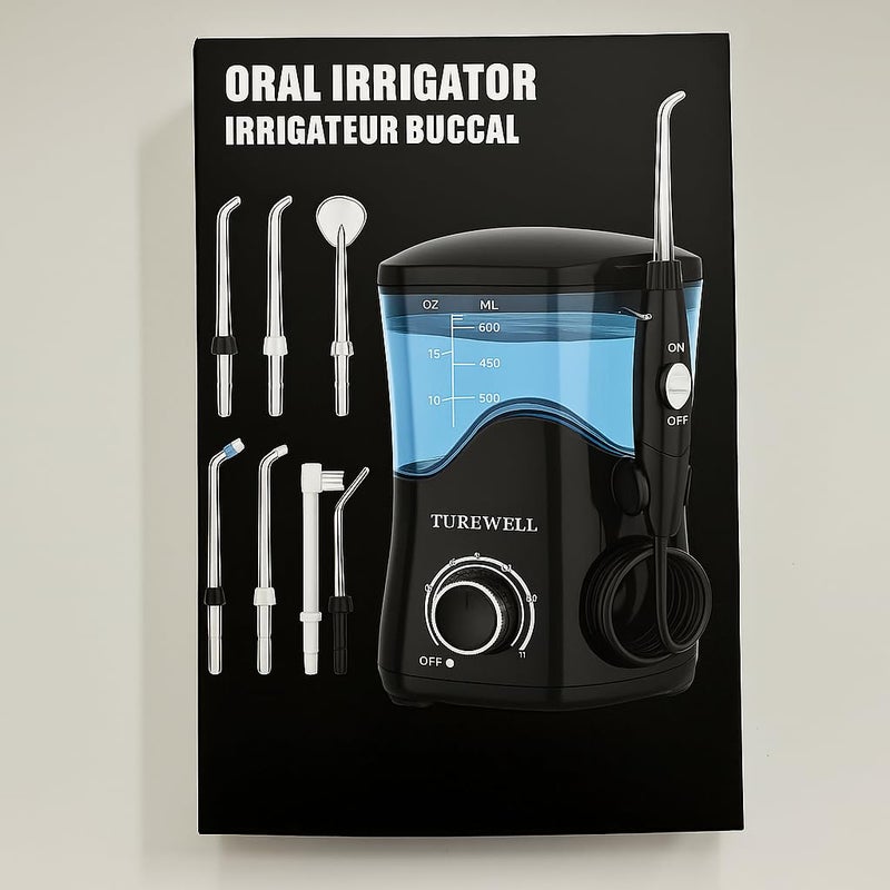 TUREWELL Water Dental Flosser for Teeth/Braces, Water Teeth Cleaner 8 Jet Tips and 10 Pressure Levels, 600ML Large Water Tank Oral Irrigator for Family(Black) - Image 2