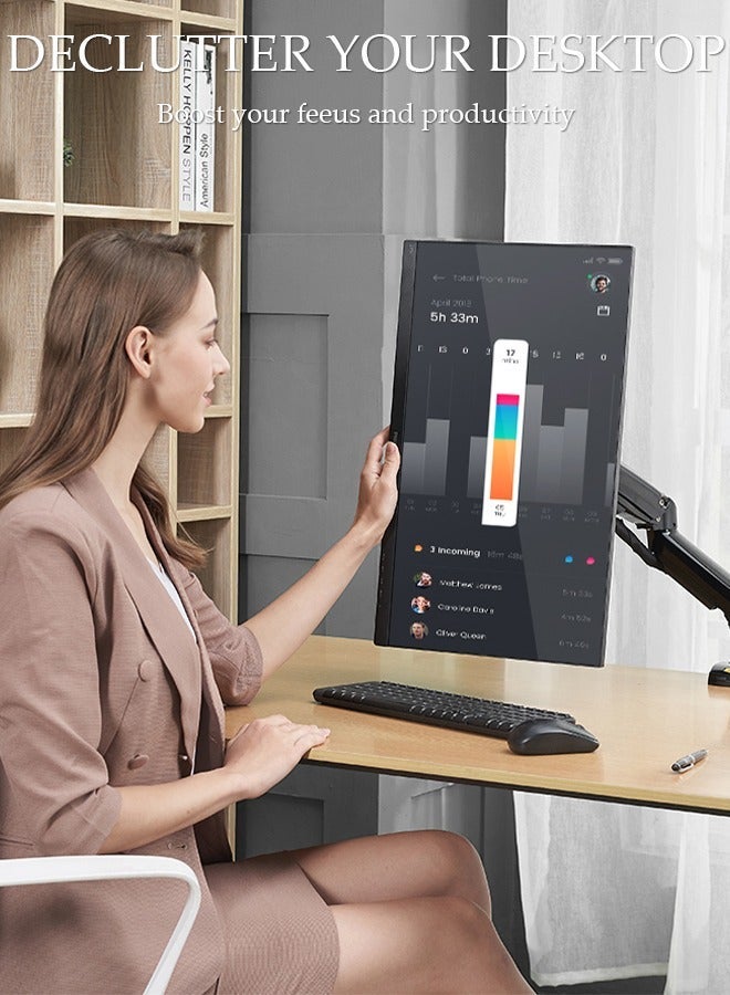 DUNISO Single Monitor stand Desk Mount, Gas Spring Monitor stand, Full Motion Articulating Height Adjustable, Fits 17 - 30 Inch Computer Screen, Clamp and Grommet Base - Image 2