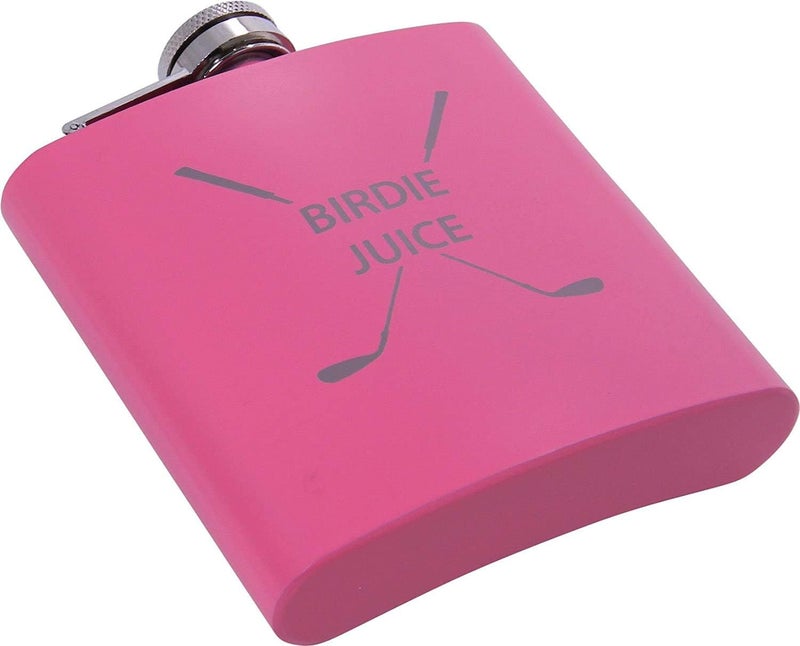 CustomGiftsNow Birdie Juice Flask, Funnel, Shot Glasses, and Gift Box - Golfing Birdie Juice Hip Stainless Steel Metal Matte 6-Ounce Golf Bag Flask (Pink) - Image 3