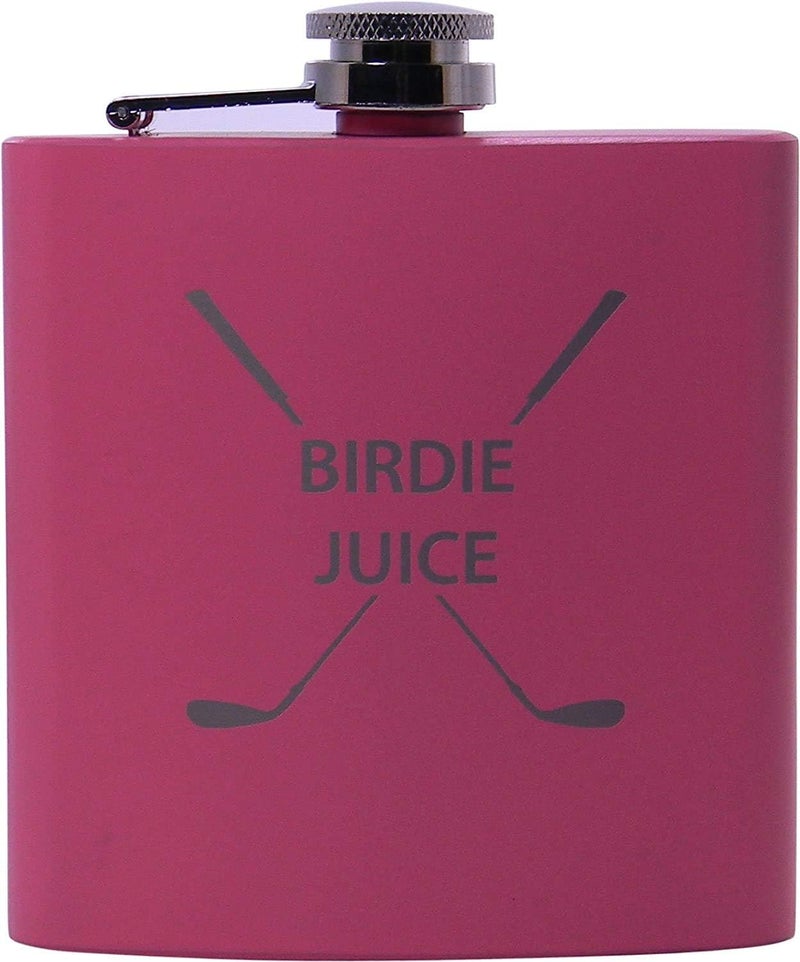 CustomGiftsNow Birdie Juice Flask, Funnel, Shot Glasses, and Gift Box - Golfing Birdie Juice Hip Stainless Steel Metal Matte 6-Ounce Golf Bag Flask (Pink) - Image 4