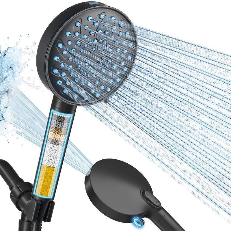 Cobbe Filtered Shower Head with Handheld, High Pressure 7-mode Showerhead with Filters for Hard Water - Remove Chlorine - Reduces Dry Itchy Skin, Patented Paddle Shift Design, Black - Image 1