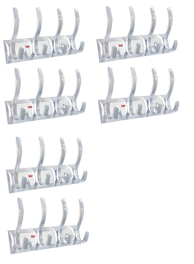 MAP Pack of 6 Stainless Steel Premium Fescue Dual Edge 4 pin Cloth Hanger. Bathroom Wall Door Hook.Silver crome Hook - Image 1