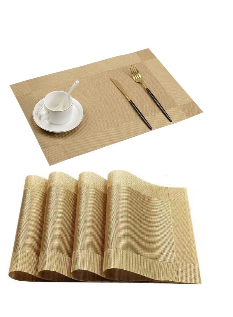 ECVV 4Pcs Placemats for Dining Table Easy to Clean Plastic Washable Placemat for Kitchen Table Indoor Outdoor Table Mats Heat-resistand Washable Woven Vinyl Table Mats (Gold) - Image 2