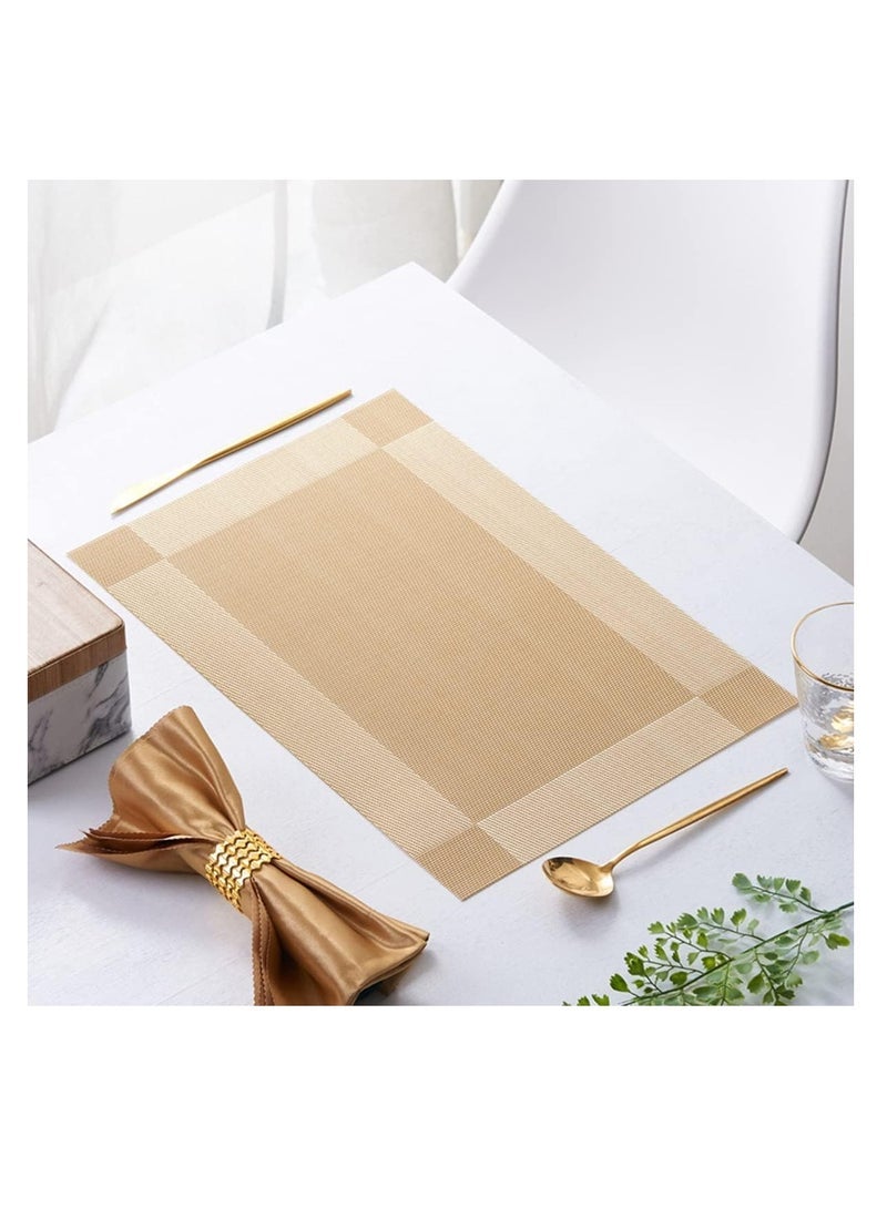 ECVV 4Pcs Placemats for Dining Table Easy to Clean Plastic Washable Placemat for Kitchen Table Indoor Outdoor Table Mats Heat-resistand Washable Woven Vinyl Table Mats (Gold) - Image 3